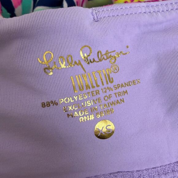 Lilly Pulitzer Luxletic Anika Weekend Leggings XS Green Pink Floral Yoga Crop - Picture 12 of 13
